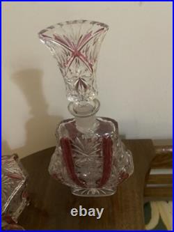 Vintage Anna Hutte Germany Lead Crystal Decanter Set Cranberry Flash 7pc