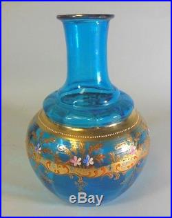Vintage Antique Bohemia Czech Moser Vase Decanter Gold Raised Enamel Flowers