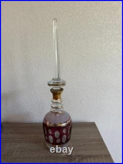 Vintage Antique Bohemian Cranberry to Clear Cut Glass Decanter with Stopper 20