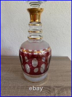Vintage Antique Bohemian Cranberry to Clear Cut Glass Decanter with Stopper 20