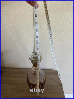 Vintage Antique Bohemian Cranberry to Clear Cut Glass Decanter with Stopper 20