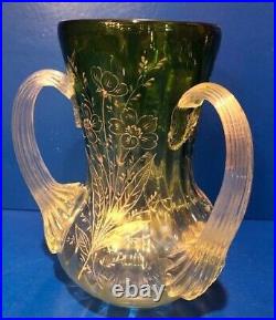 Vintage Antique Bohemian (Moser) Vase w Applied Handles Gold Decor