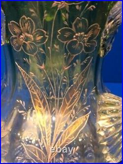 Vintage Antique Bohemian (Moser) Vase w Applied Handles Gold Decor