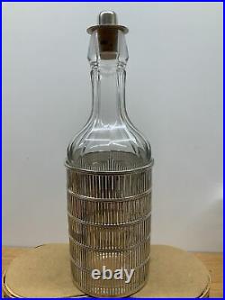 Vintage Antique Clear Cut Crystal Glass Liquor Decanter Bottle Sterling Silver