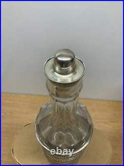 Vintage Antique Clear Cut Crystal Glass Liquor Decanter Bottle Sterling Silver