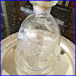 Vintage/Antique Crystal Glass Decanter with Etched Grape Vines and Stopper