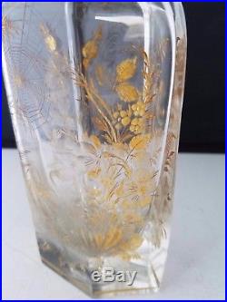 Vintage Antique Decanter with stopper Spider Bird Floral Gold Etched 8 h