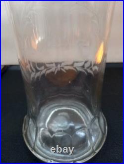 Vintage Antique Etched Alcohol Glass Decanter w Faceted Stopper Barware