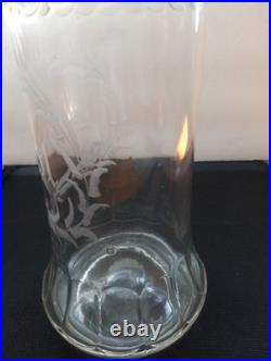 Vintage Antique Etched Alcohol Glass Decanter w Faceted Stopper Barware