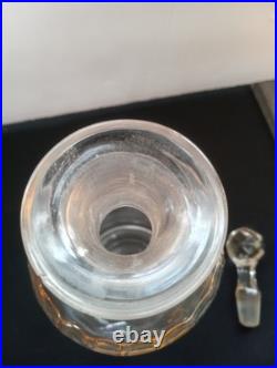 Vintage Antique Etched Alcohol Glass Decanter w Faceted Stopper Barware