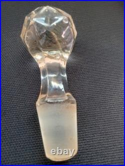 Vintage Antique Etched Alcohol Glass Decanter w Faceted Stopper Barware