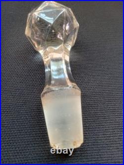 Vintage Antique Etched Alcohol Glass Decanter w Faceted Stopper Barware