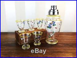 Vintage Antique Glass Cocktail Shaker Set Decanter Handpainted Martini Barware