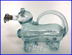 Vintage Antique Hand Blown Aqua Glass Pig Gin Decanter Rare