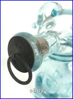 Vintage Antique Hand Blown Aqua Glass Pig Gin Decanter Rare