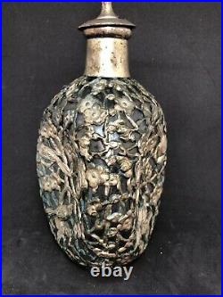 Vintage Antique glass Bottle Decanter RARE Chinese damask