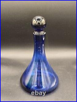 Vintage Apple Green & Cobalt Blue Glass Decanters With Glass Stoppers Barware