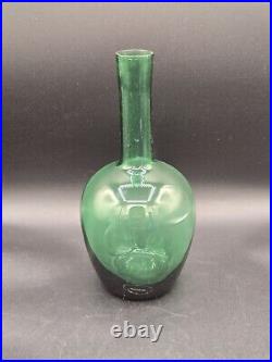 Vintage Apple Green & Cobalt Blue Glass Decanters With Glass Stoppers Barware