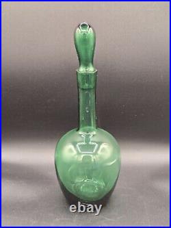 Vintage Apple Green & Cobalt Blue Glass Decanters With Glass Stoppers Barware