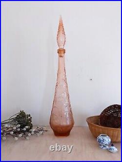 Vintage Apricot Pink Italian Empoli Glass Genie Bottle Decanter