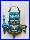 Vintage-Aqua-Blue-Glass-Decanter-10-Goblets-with-Brass-Cage-14-1-2-Tall-01-xcne