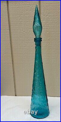 Vintage Aqua Blue Hobnail Empoli Art Glass Bottle 23 Tall