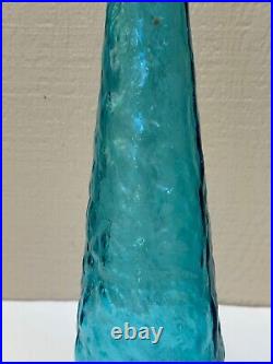 Vintage Aqua Blue Hobnail Empoli Art Glass Bottle 23 Tall