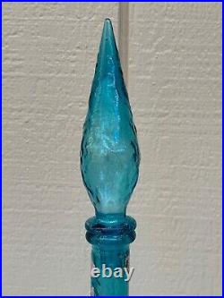 Vintage Aqua Blue Hobnail Empoli Art Glass Bottle 23 Tall