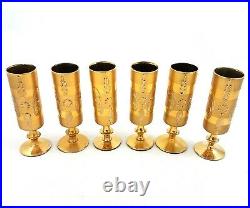Vintage Ardalt Italy Gilded Gold Glass Decanter 6 Glass Set Collectible Barware