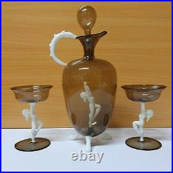 Vintage Art Deco Bimini Glass Cocktail Set glasses & Decanter / jug nude lady