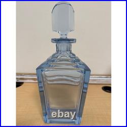 Vintage Art Deco Blue Glass Decanter with Stopper Geometric Square Barware