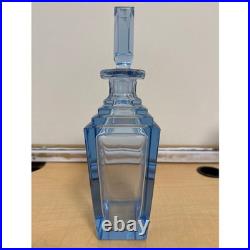 Vintage Art Deco Blue Glass Decanter with Stopper Geometric Square Barware