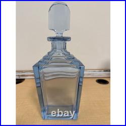 Vintage Art Deco Blue Glass Decanter with Stopper Geometric Square Barware