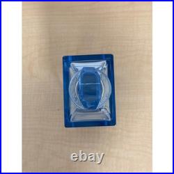 Vintage Art Deco Blue Glass Decanter with Stopper Geometric Square Barware