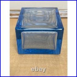 Vintage Art Deco Blue Glass Decanter with Stopper Geometric Square Barware