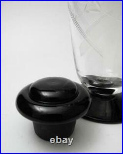Vintage Art Deco Cut Glass Liqueur Decanter Bottle Jazz Era Black & Clear