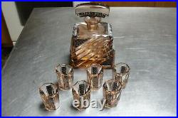 Vintage Art Deco Cut Glass Liquor Decanter / Carafe Set
