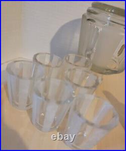 Vintage Art Deco Czech Cut Glass Decater Set 6 Glasses Clear & Frosted