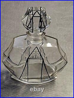 Vintage Art Deco Decanter Czech Glass Black Silver Enamel Karl Palda