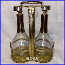 Vintage Art Deco Double Glass & Brass Wine Decanter Bottle Music Box Lock