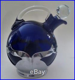 Vintage Art Deco Farber Bros. Chrome/ Cobalt Cambridge Glass Decanter & Cordials