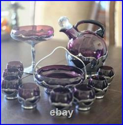 Vintage Art Deco Farber Brothers amethyst glass decanter set no. 87496 1924011