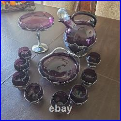 Vintage Art Deco Farber Brothers amethyst glass decanter set no. 87496 1924011