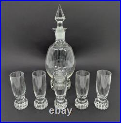 Vintage Art Deco Machine Age Cut Glass Decanter Set with Five Cordial Glasses