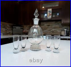 Vintage Art Deco Machine Age Cut Glass Decanter Set with Five Cordial Glasses