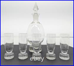 Vintage Art Deco Machine Age Cut Glass Decanter Set with Five Cordial Glasses