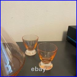 Vintage Art Deco Rosalin (Pink) Glass Carafe WithStopper 4 Glasses