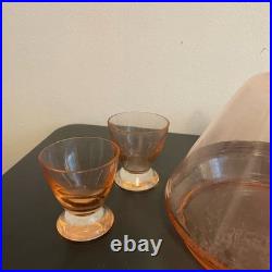 Vintage Art Deco Rosalin (Pink) Glass Carafe WithStopper 4 Glasses