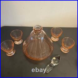 Vintage Art Deco Rosalin (Pink) Glass Carafe WithStopper 4 Glasses