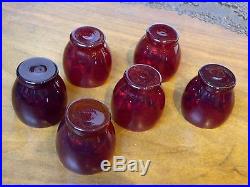Vintage Art Deco Ruby Glass Liqueur Decanter Dispenser & 6 Glasses Set